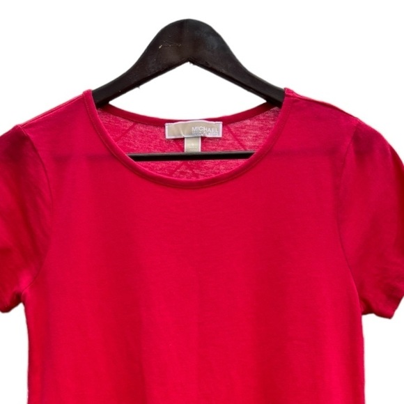 Michael Kors Red T Shirt with Layered Chiffon Hem Size Small Short Sleeve - Picture 6 of 8